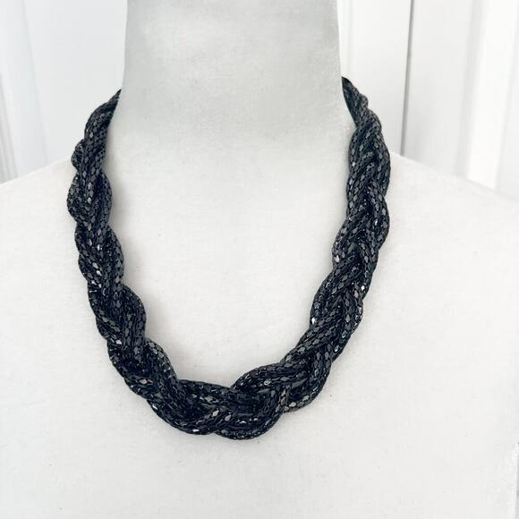 Express Black Gunmetal Scale Braided Chain Chunky Necklace - Picture 1 of 5